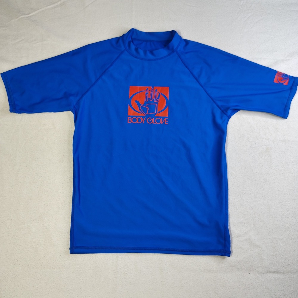 Body Glove Rash Guard Kids Large Blue UVP 50 Short Sleeve Swim Shirt